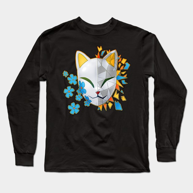 Flower Demon Mask Long Sleeve T-Shirt by GhostFox_Designs